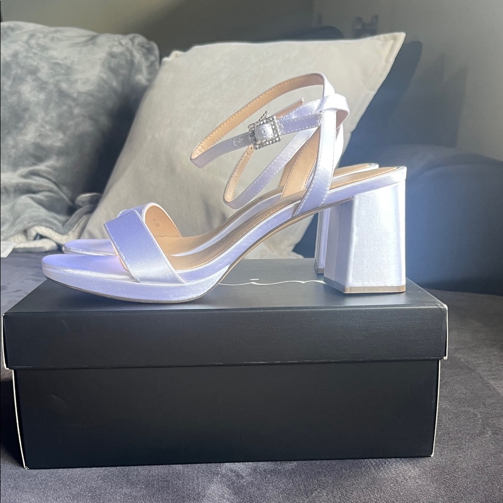 Nina Shimmering White Block Heel Sandals